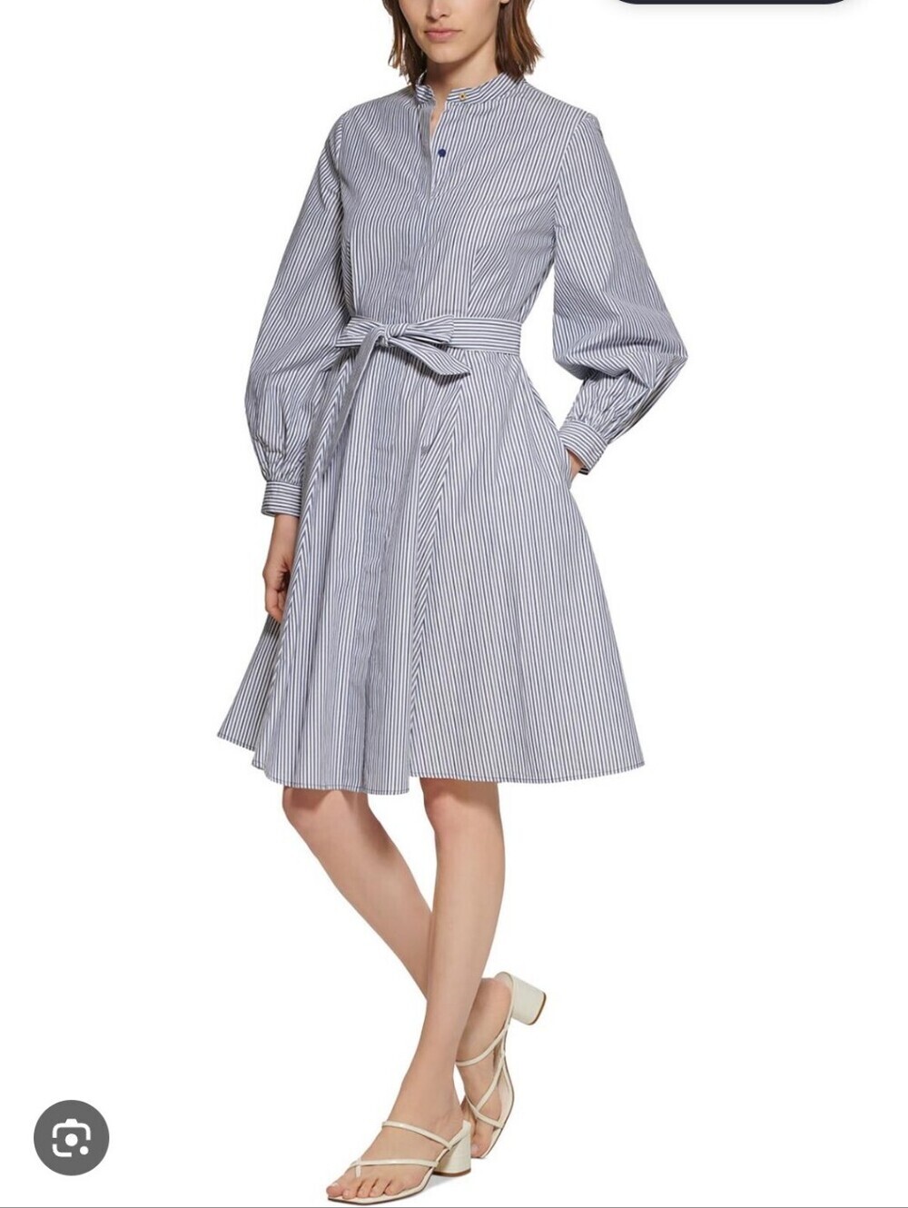 Calvin Klein 100% Cotton Blue/White Striped Shirt Dress with Pockets_10